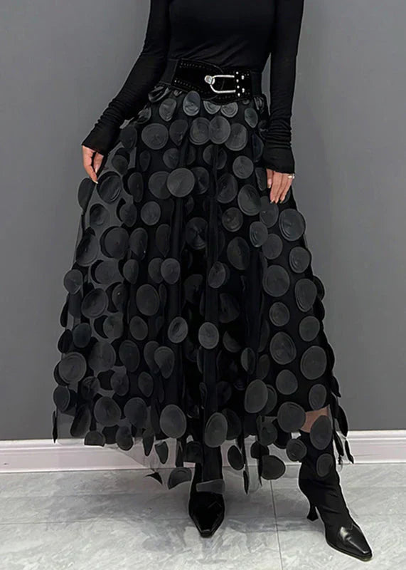 Christelle | Jupe élégante en tulle patchwork à pois noirs