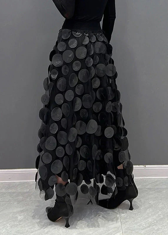 Christelle | Jupe élégante en tulle patchwork à pois noirs