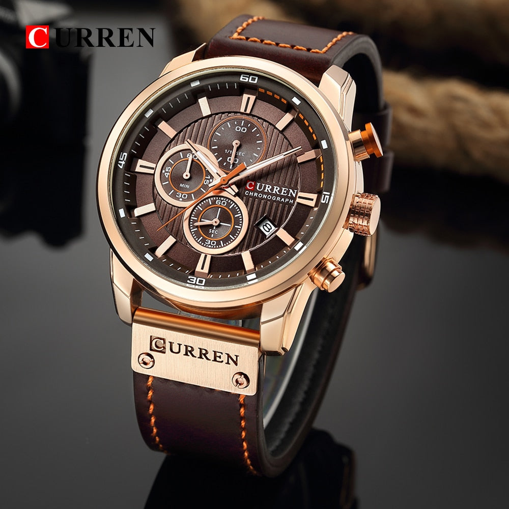 Montre à quartz élégante avec bracelet en cuir