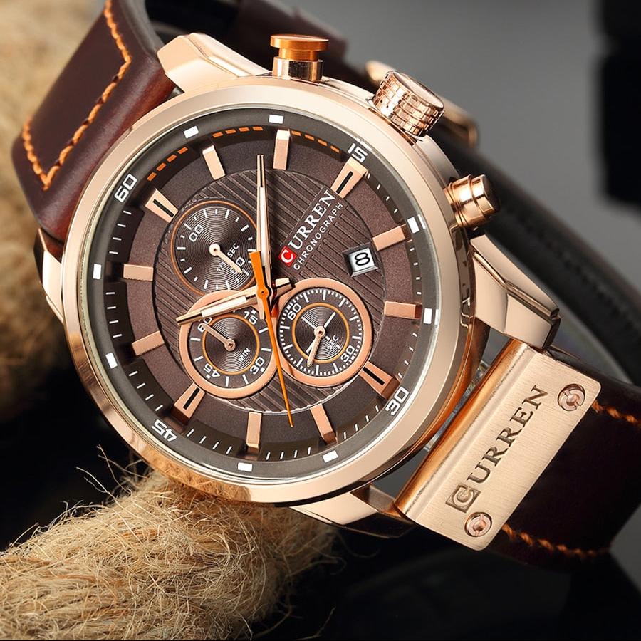 Montre à quartz élégante avec bracelet en cuir