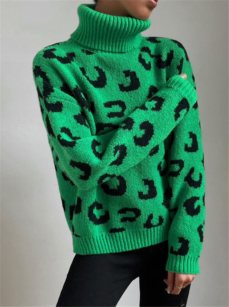Adèle | Pull vert élégant à imprimé léopard