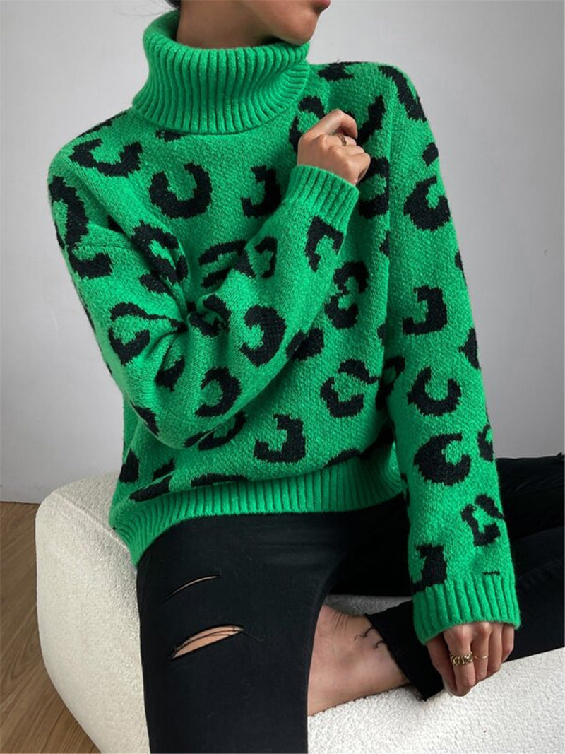 Adèle | Pull vert élégant à imprimé léopard