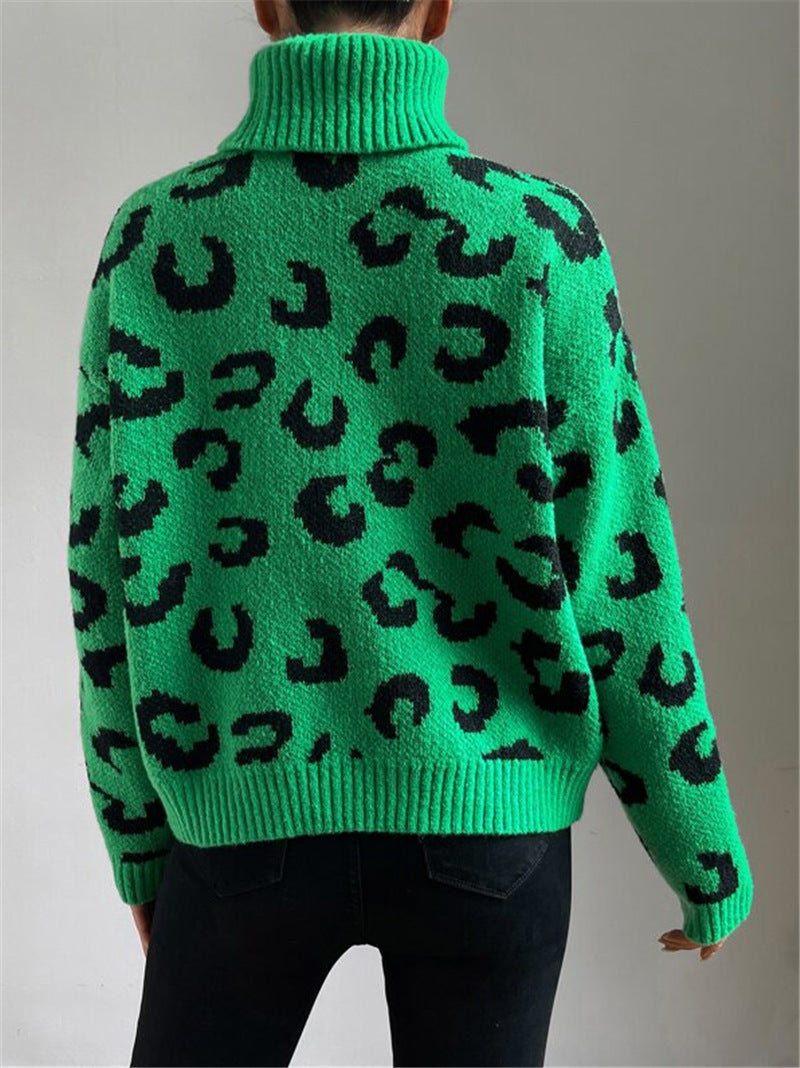 Adèle | Pull vert élégant à imprimé léopard