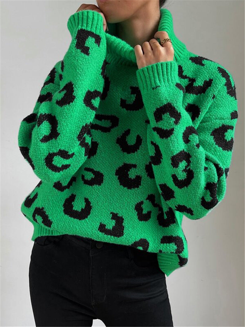 Adèle | Pull vert élégant à imprimé léopard