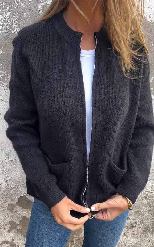 Odile™ - Veste tricotée en coton avec zip
