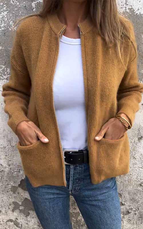 Odile™ - Veste tricotée en coton avec zip
