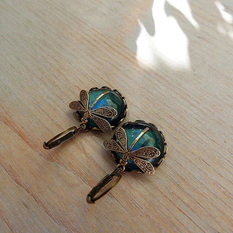 Boucles d'oreilles libellule en or antique