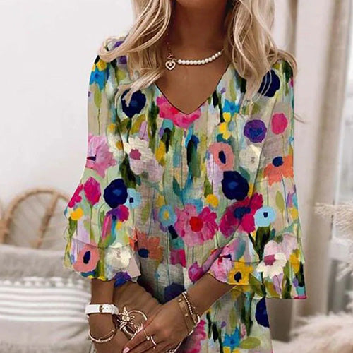 Jane Mini-robe romantique à col en V et imprimé floral