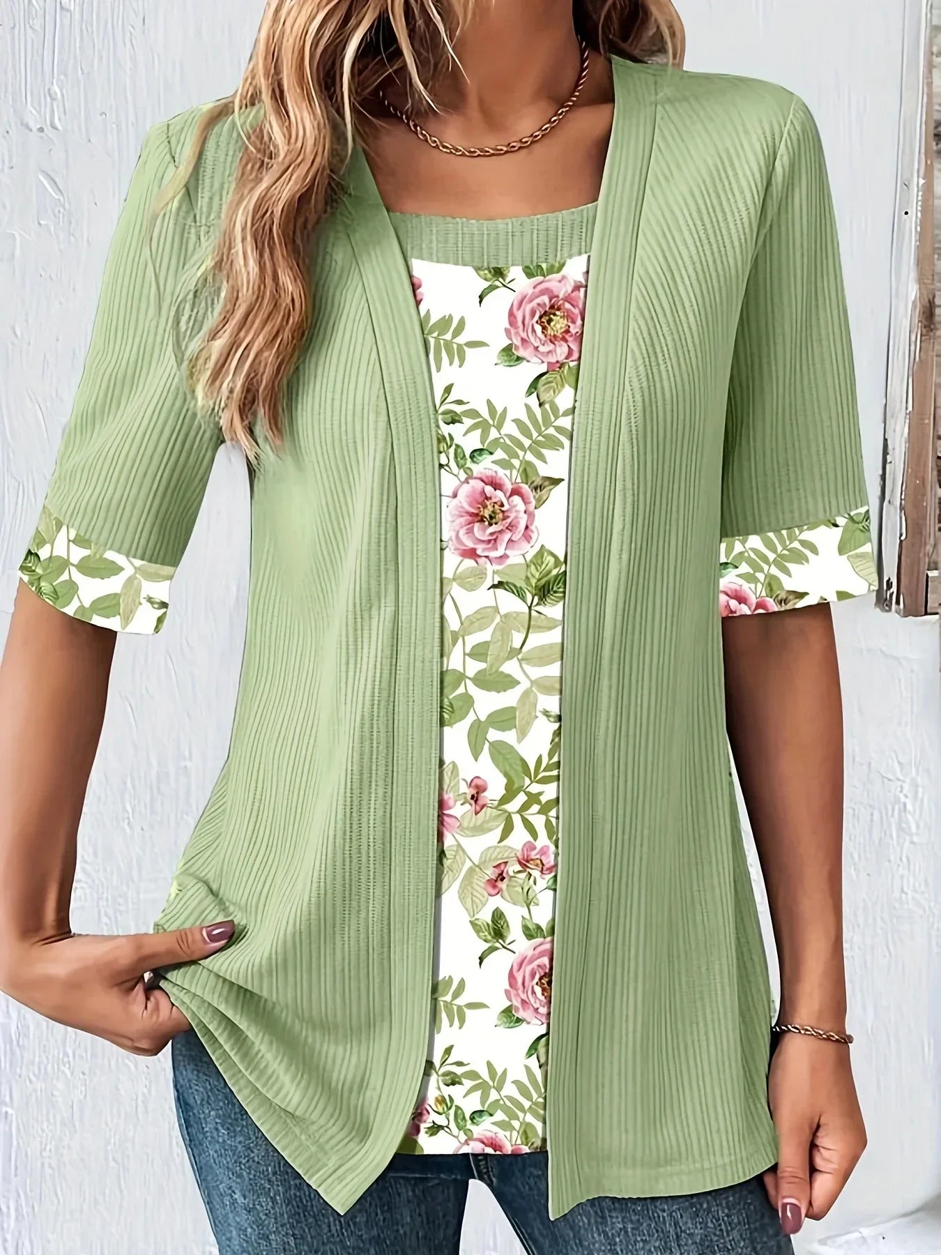 ESTHER - BLOUSE DÉCONTRACTÉE À FLEURS À DOUBLE COUCHE