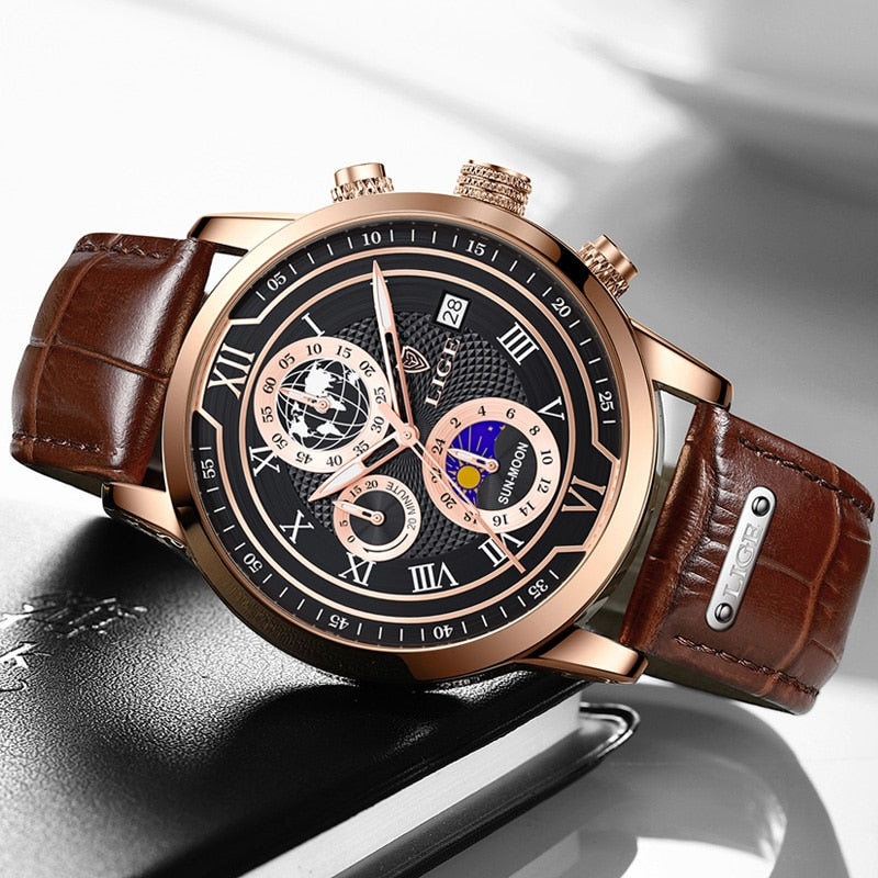 Montre chronographe avec bracelet en cuir haut de gamme