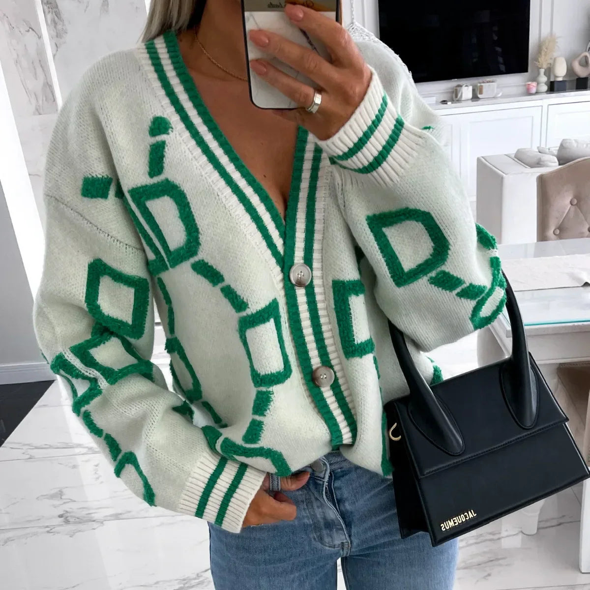 Nanette | Cardigan tendance au design géométrique