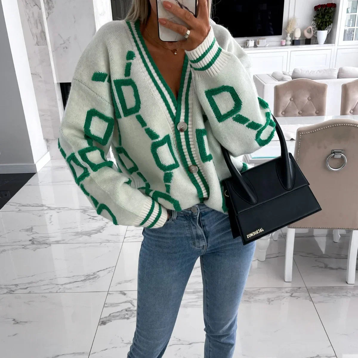 Nanette | Cardigan tendance au design géométrique