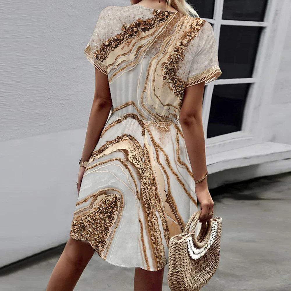 SIMA - ROBE DÉCOLLETÉ EN V GRAPHIQUE CHIC