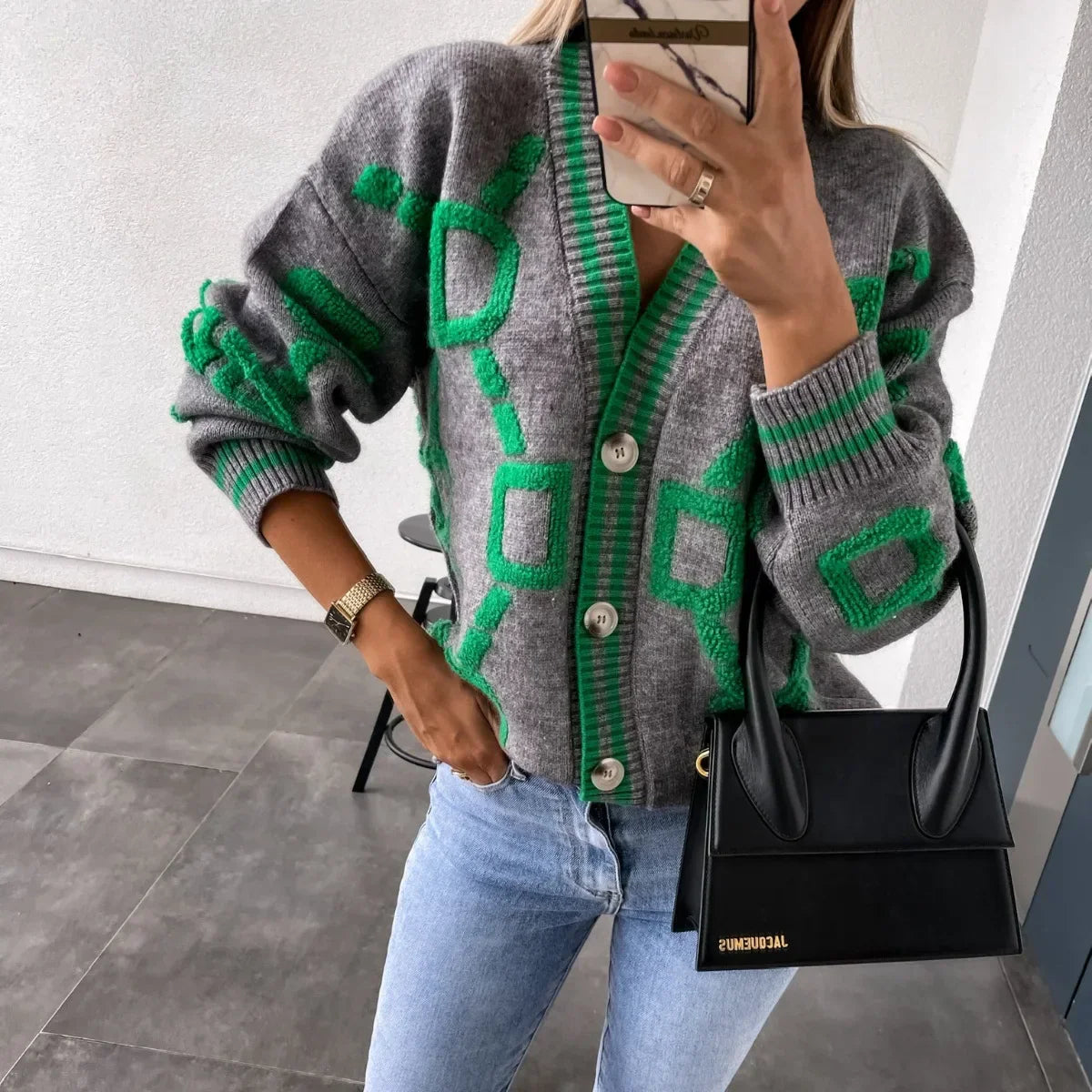 Nanette | Cardigan tendance au design géométrique