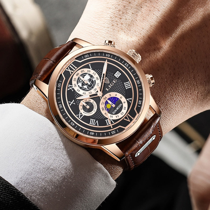 Montre chronographe avec bracelet en cuir haut de gamme