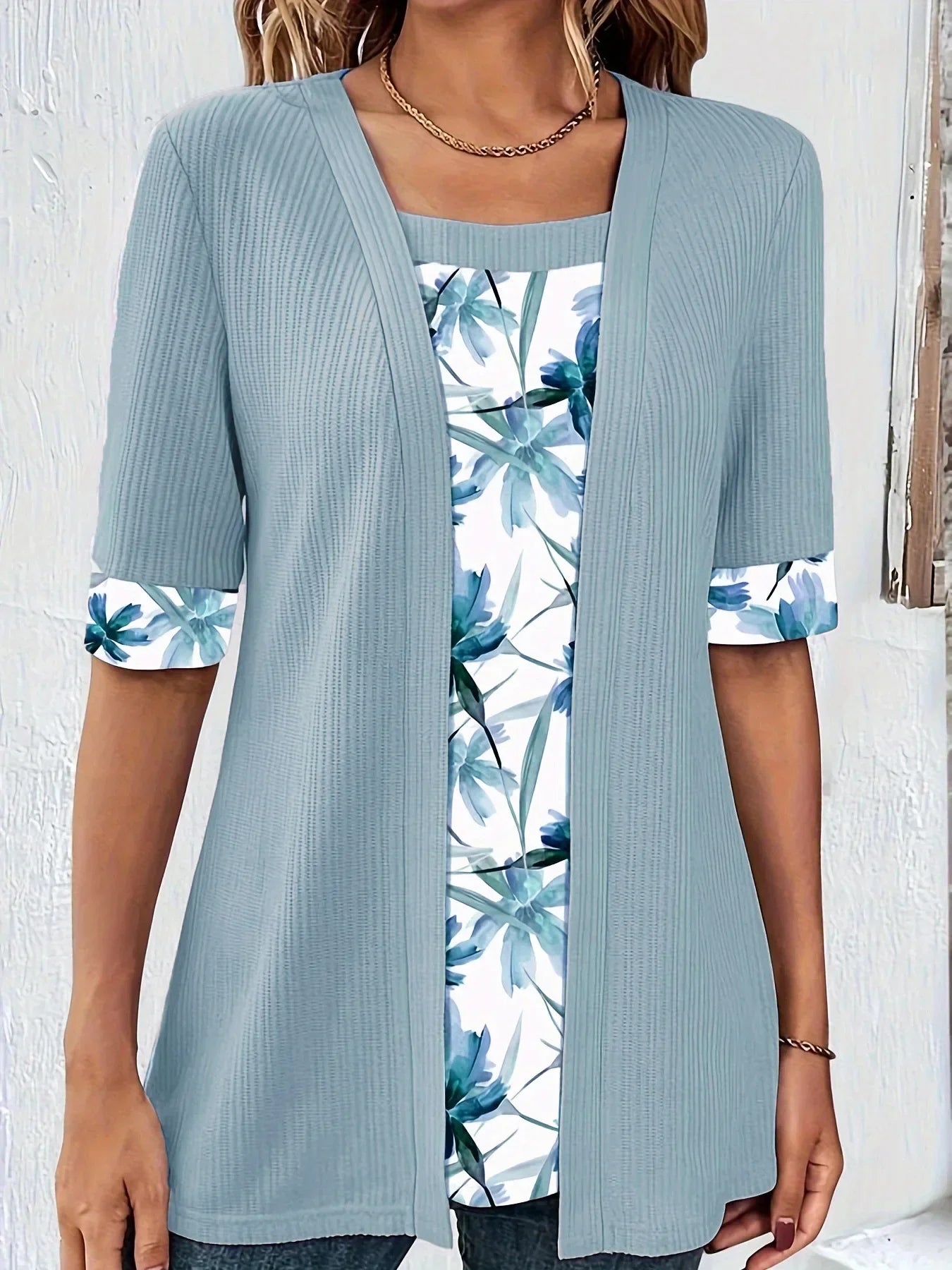 ESTHER - BLOUSE DÉCONTRACTÉE À FLEURS À DOUBLE COUCHE