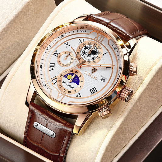 Montre chronographe avec bracelet en cuir haut de gamme