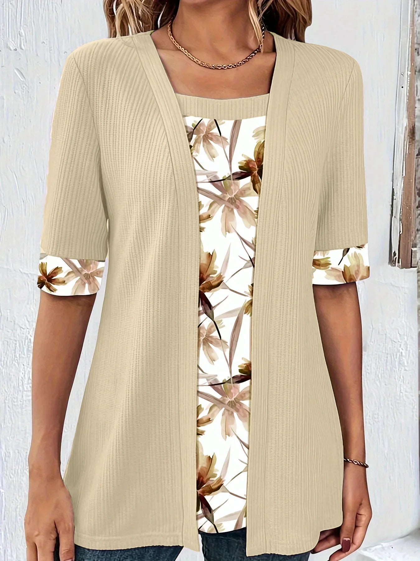 ESTHER - BLOUSE DÉCONTRACTÉE À FLEURS À DOUBLE COUCHE