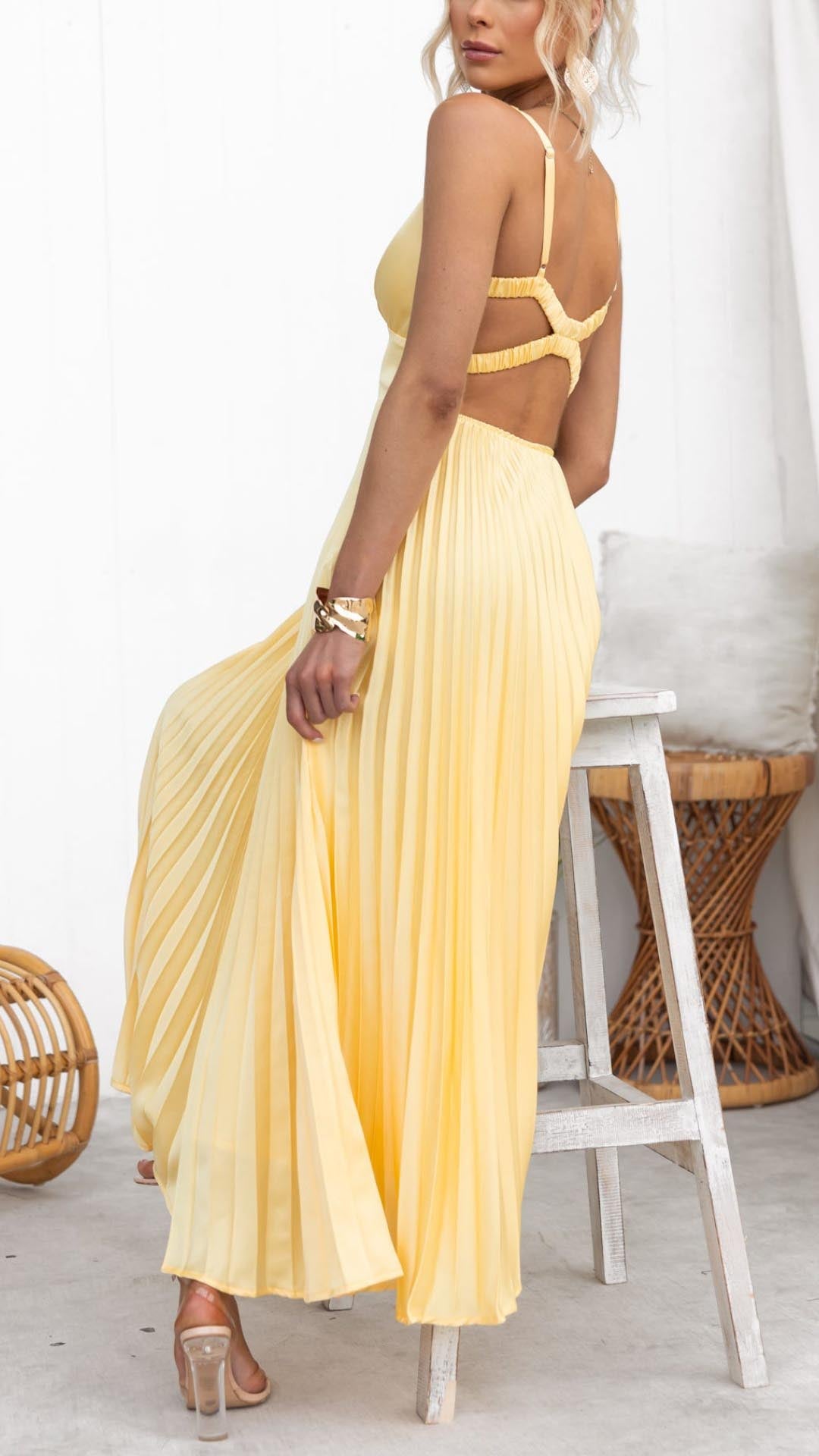 CERISE - ROBE LONGUE ÉLÉGANTE PLISSÉE