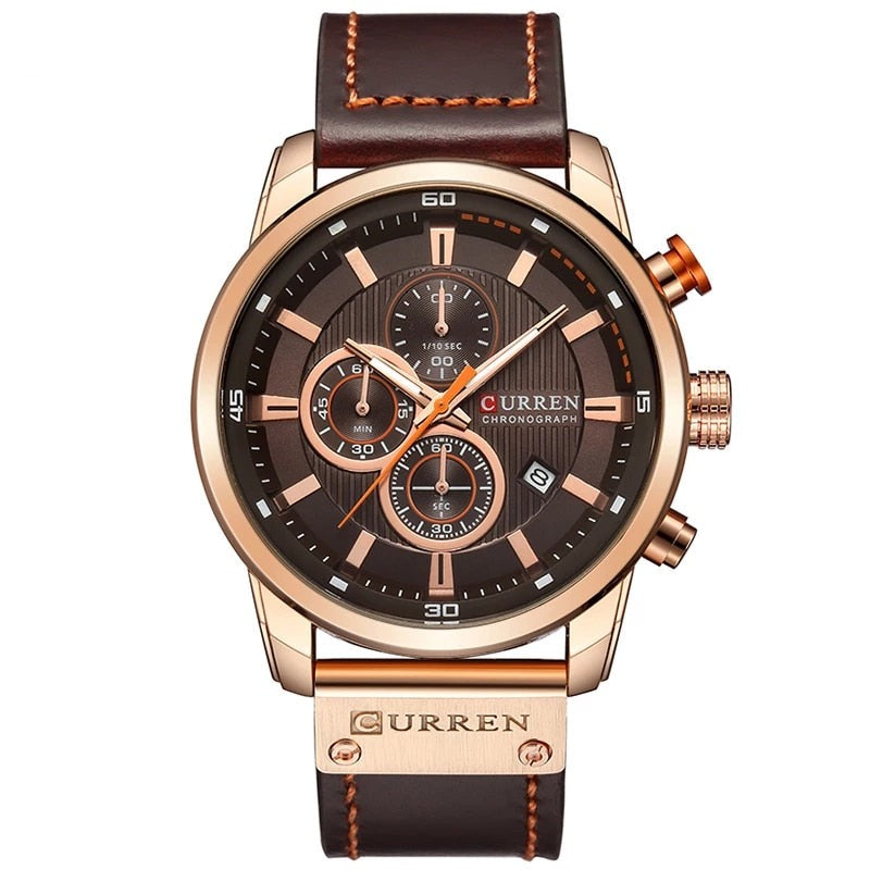 Montre à quartz élégante avec bracelet en cuir