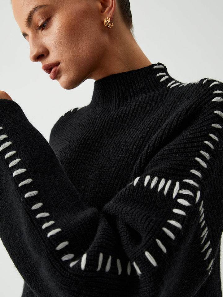 Aline | Sweat col roulé avec détails surpiqûres
