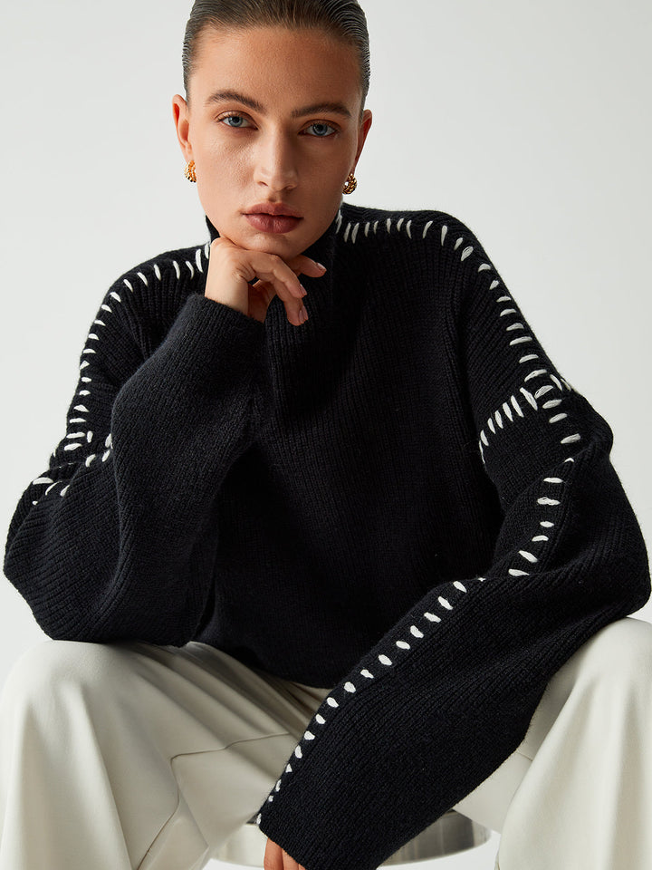 Aline | Sweat col roulé avec détails surpiqûres