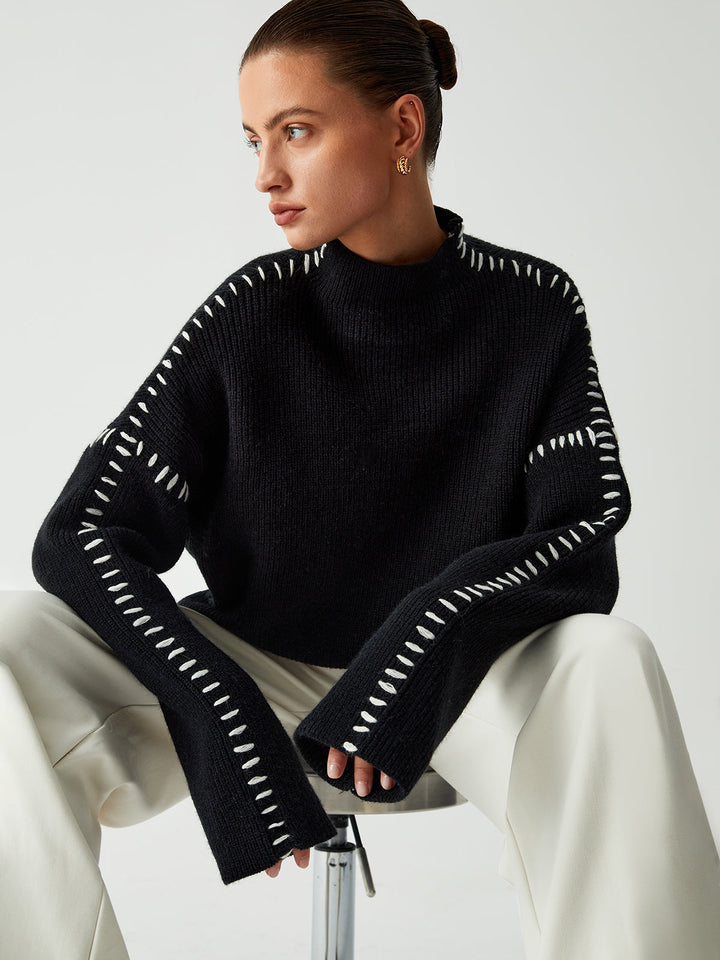 Aline | Sweat col roulé avec détails surpiqûres