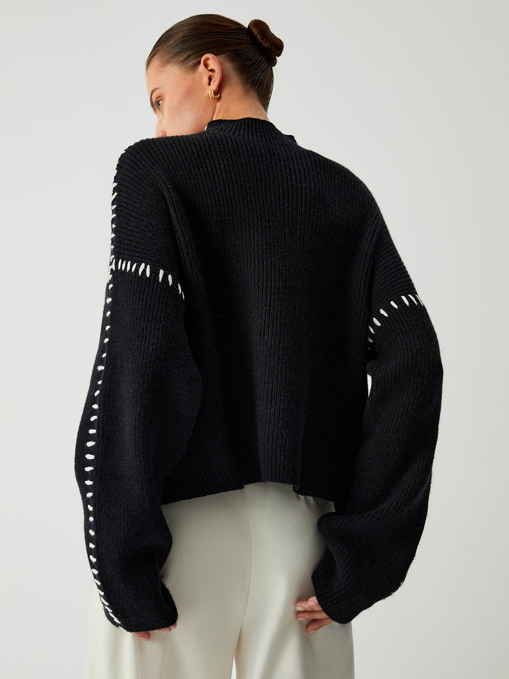 Aline | Sweat col roulé avec détails surpiqûres