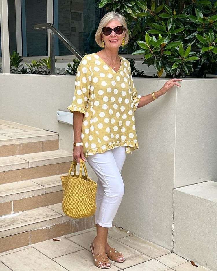 RAVEN – BLOUSE EN COTON À MOTIFS AVEC ENCOLURE EN V