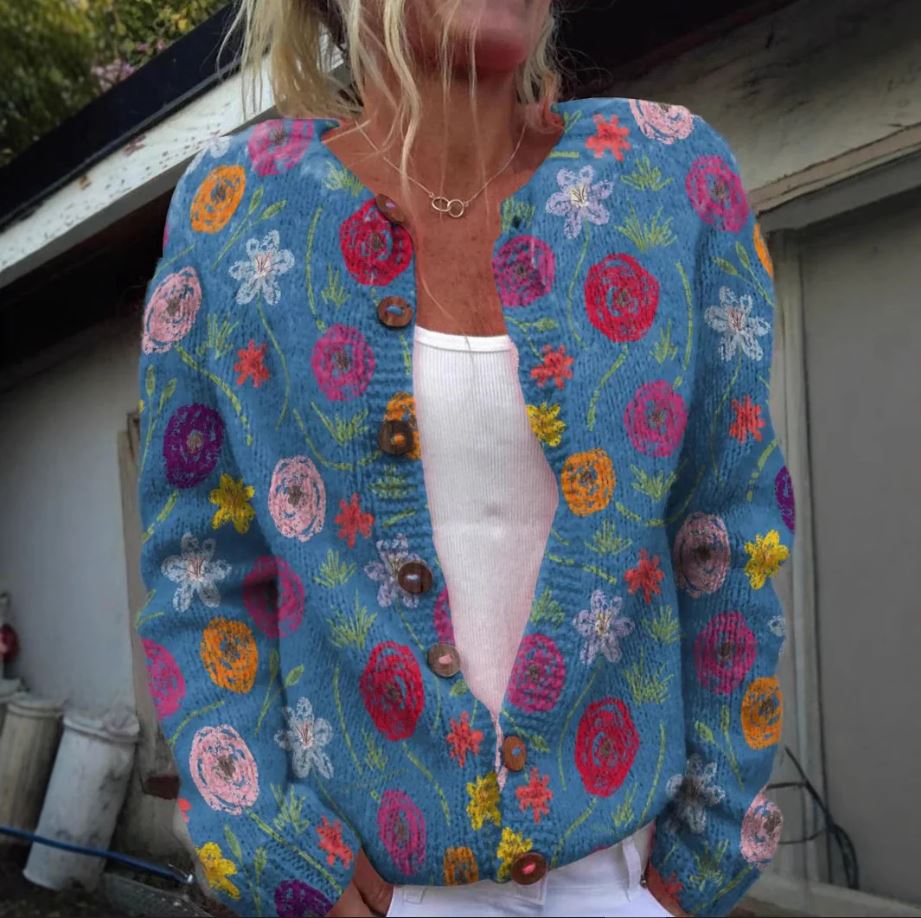 Tilda | Cardigan bleu à imprimé fleuri