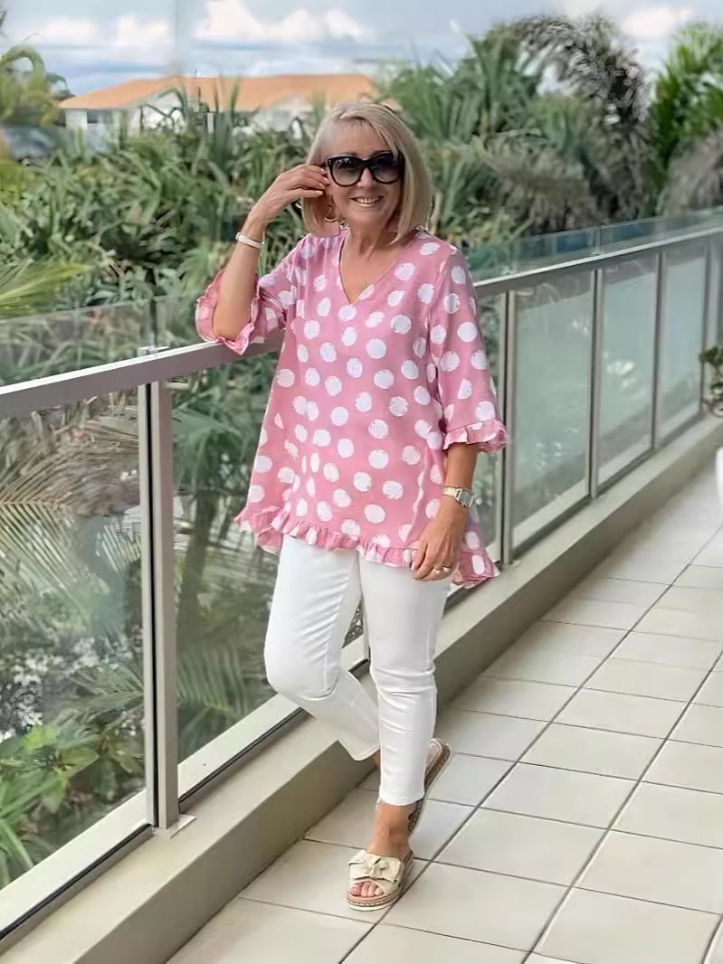 RAVEN – BLOUSE EN COTON À MOTIFS AVEC ENCOLURE EN V