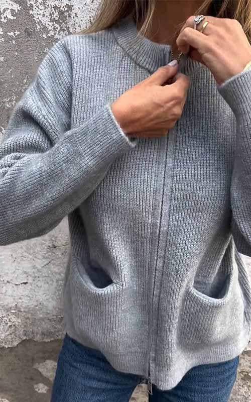 Odile™ - Veste tricotée en coton avec zip