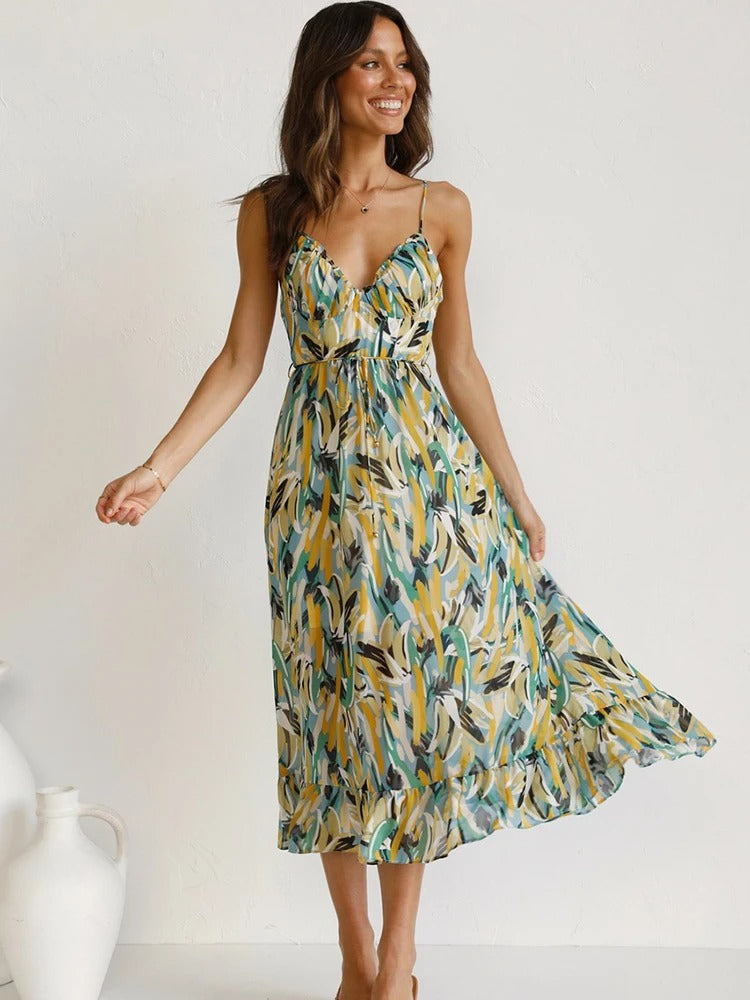 EDEN – ROBE LONGUE À BRETELLES FLEURIE