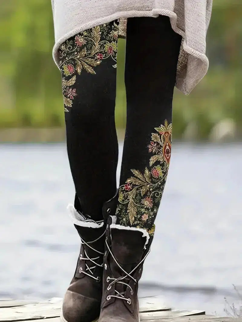 Pantalon noir à imprimé floral cool