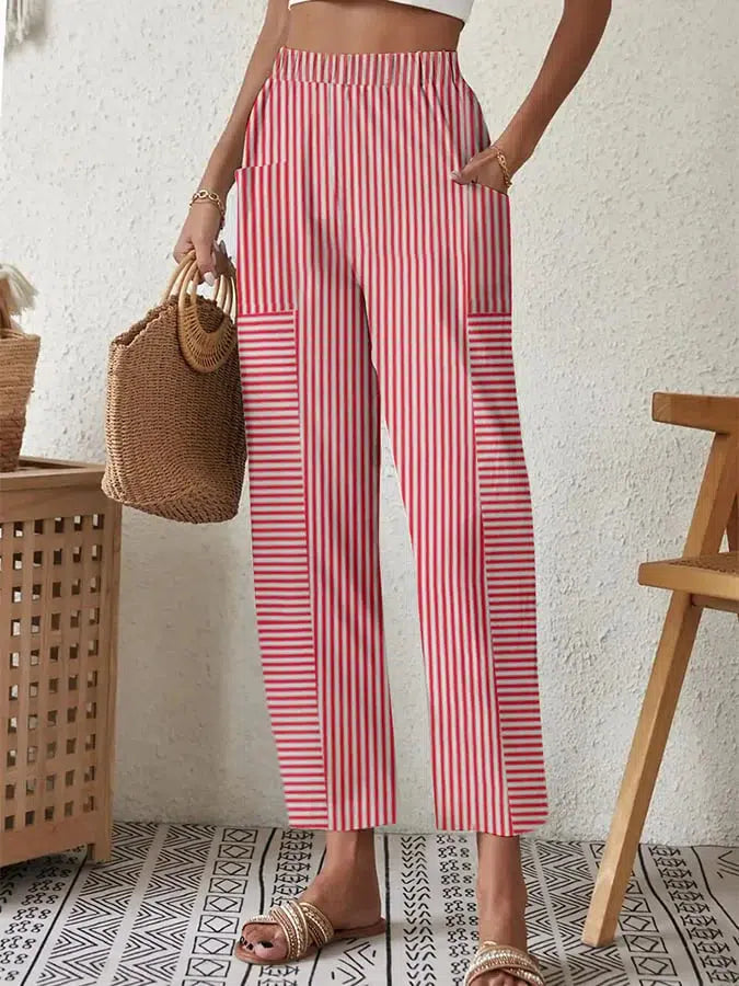 Pantalon rouge à rayures avec poches latérales