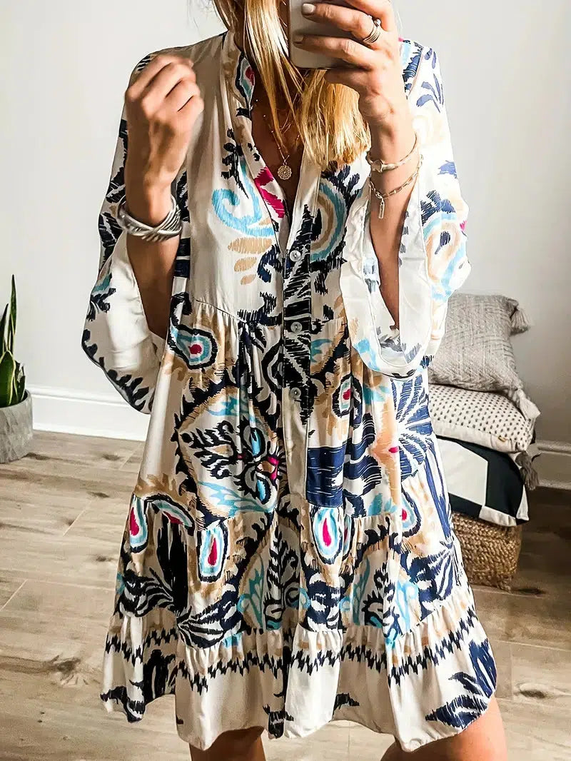 Ria Mini-robe imprimée unique à manches longues