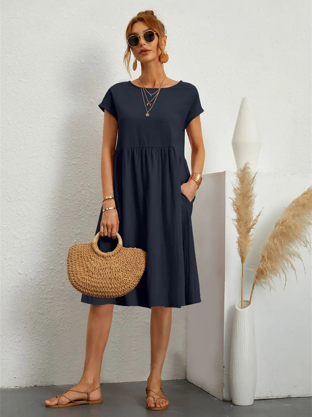 Sage – Robe décontractée à poches