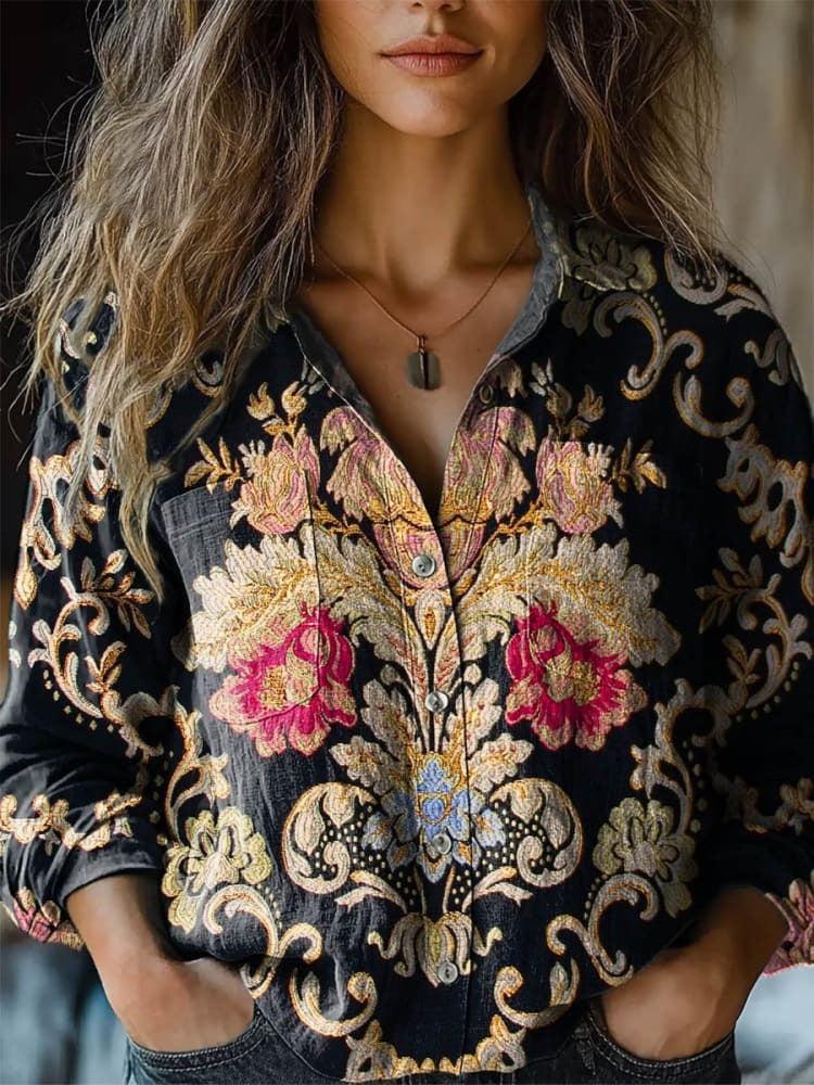 Superbe chemise à manches longues à imprimé floral et col