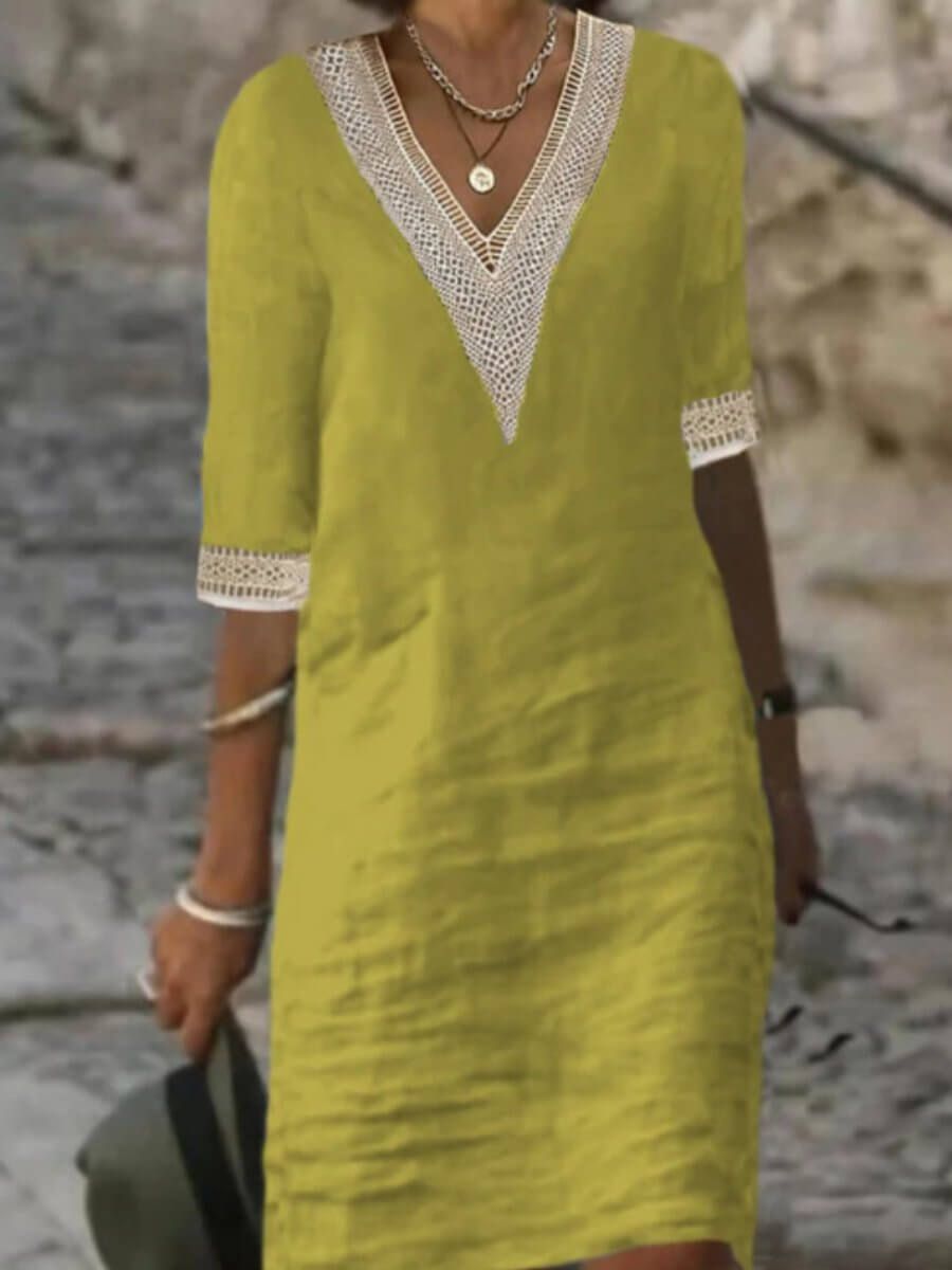 Hanna™ | Robe élégante à col en V avec bordure en crochet