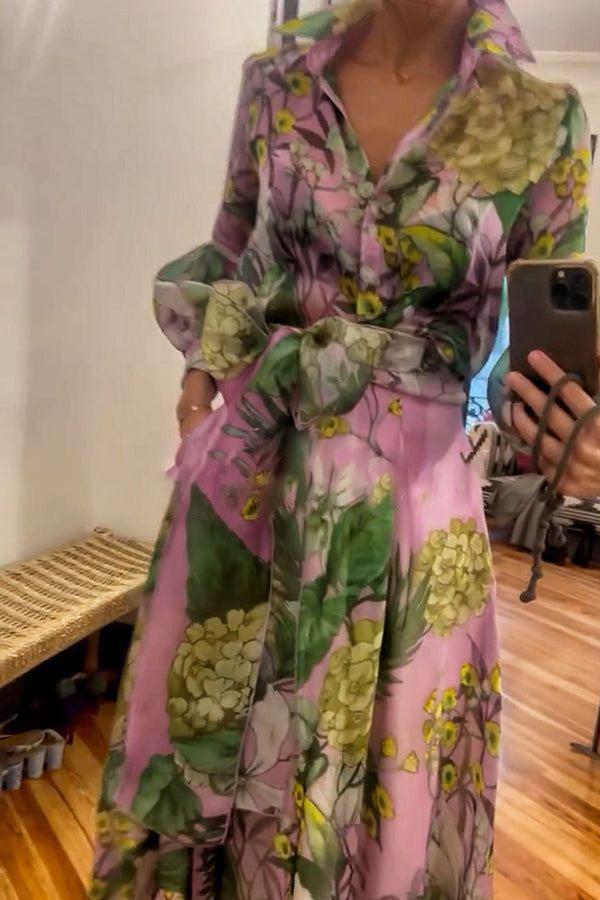 Robe longue rose élégante à manches longues