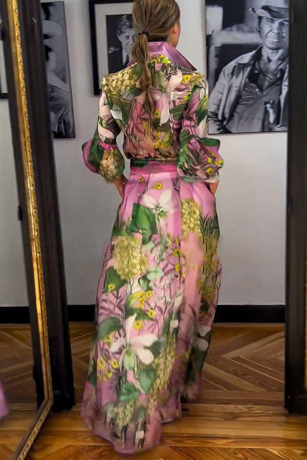 Robe longue rose élégante à manches longues