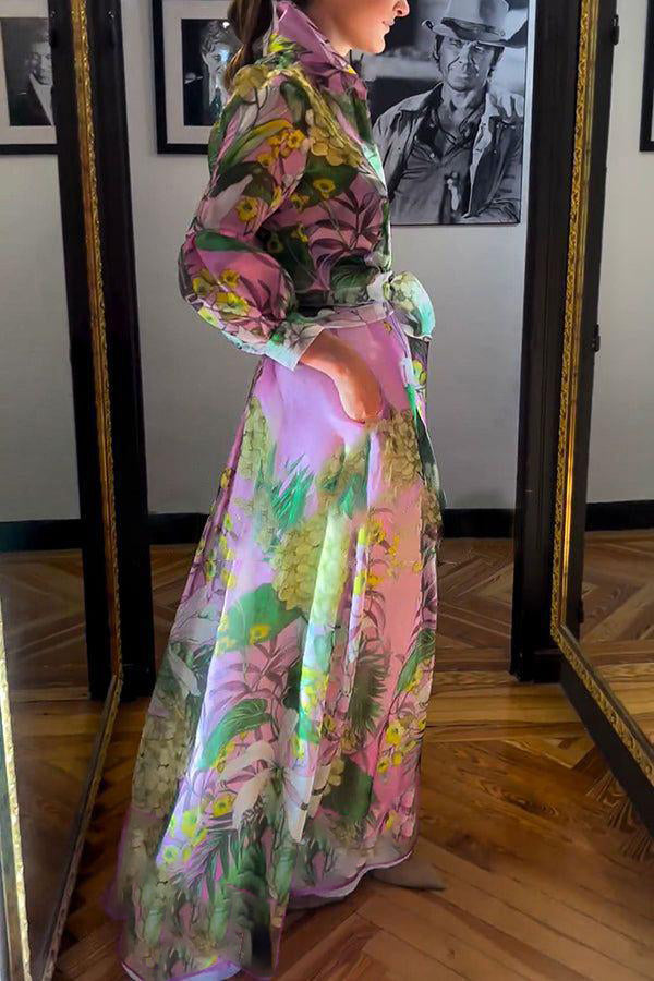 Robe longue rose élégante à manches longues