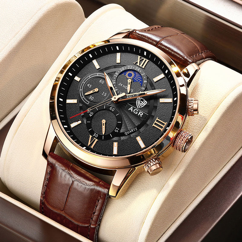 Montre à quartz de luxe en cuir