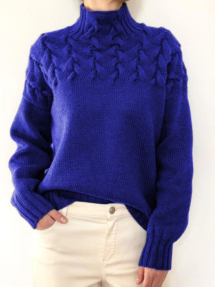 Violet | Pull tricoté à col montant et motif en grosse maille
