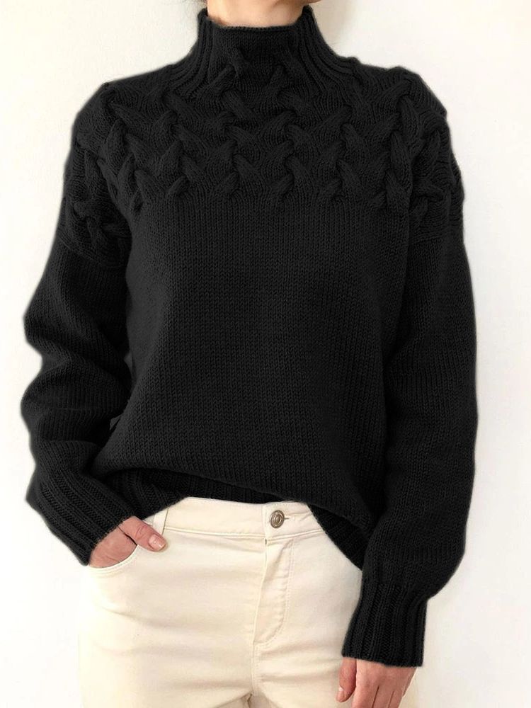 Violet | Pull tricoté à col montant et motif en grosse maille