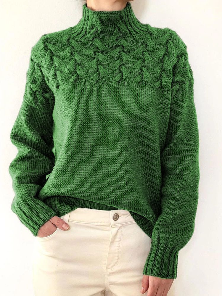 Violet | Pull tricoté à col montant et motif en grosse maille