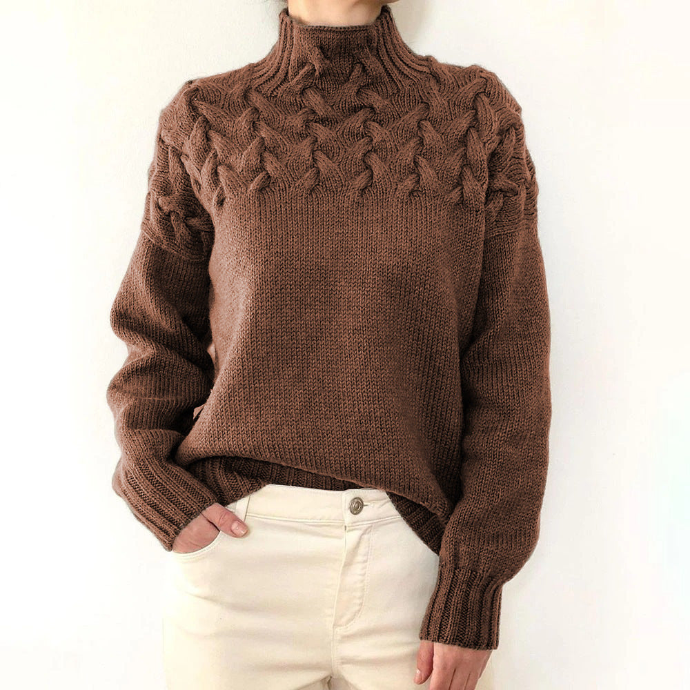 Violet | Pull tricoté à col montant et motif en grosse maille