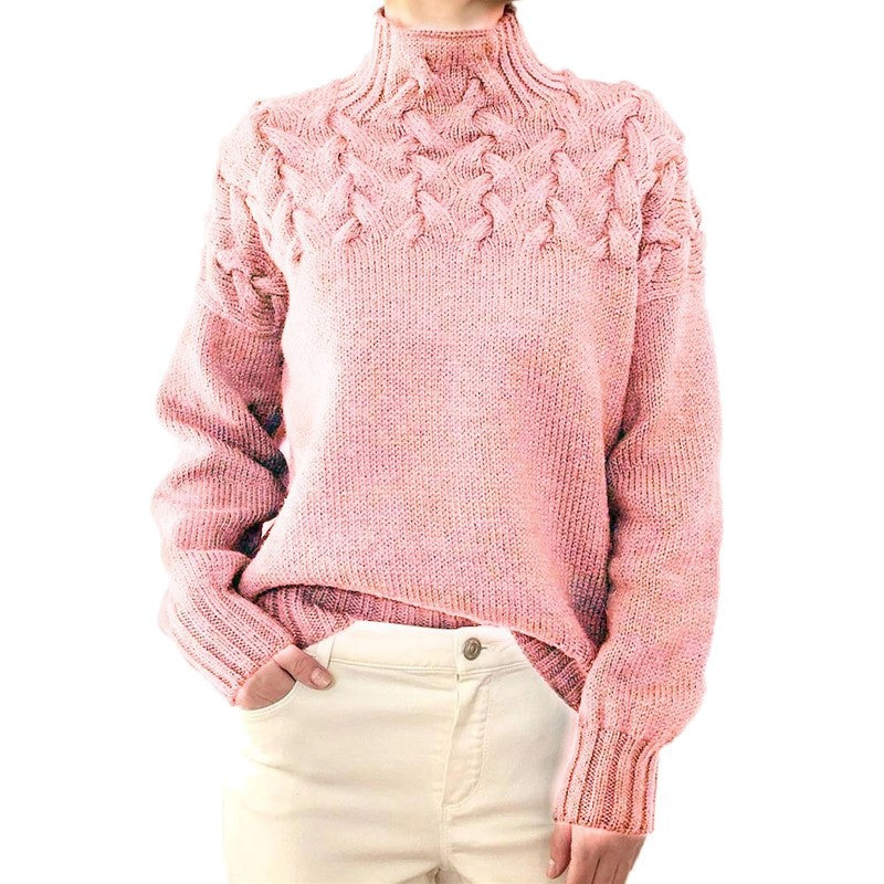 Violet | Pull tricoté à col montant et motif en grosse maille