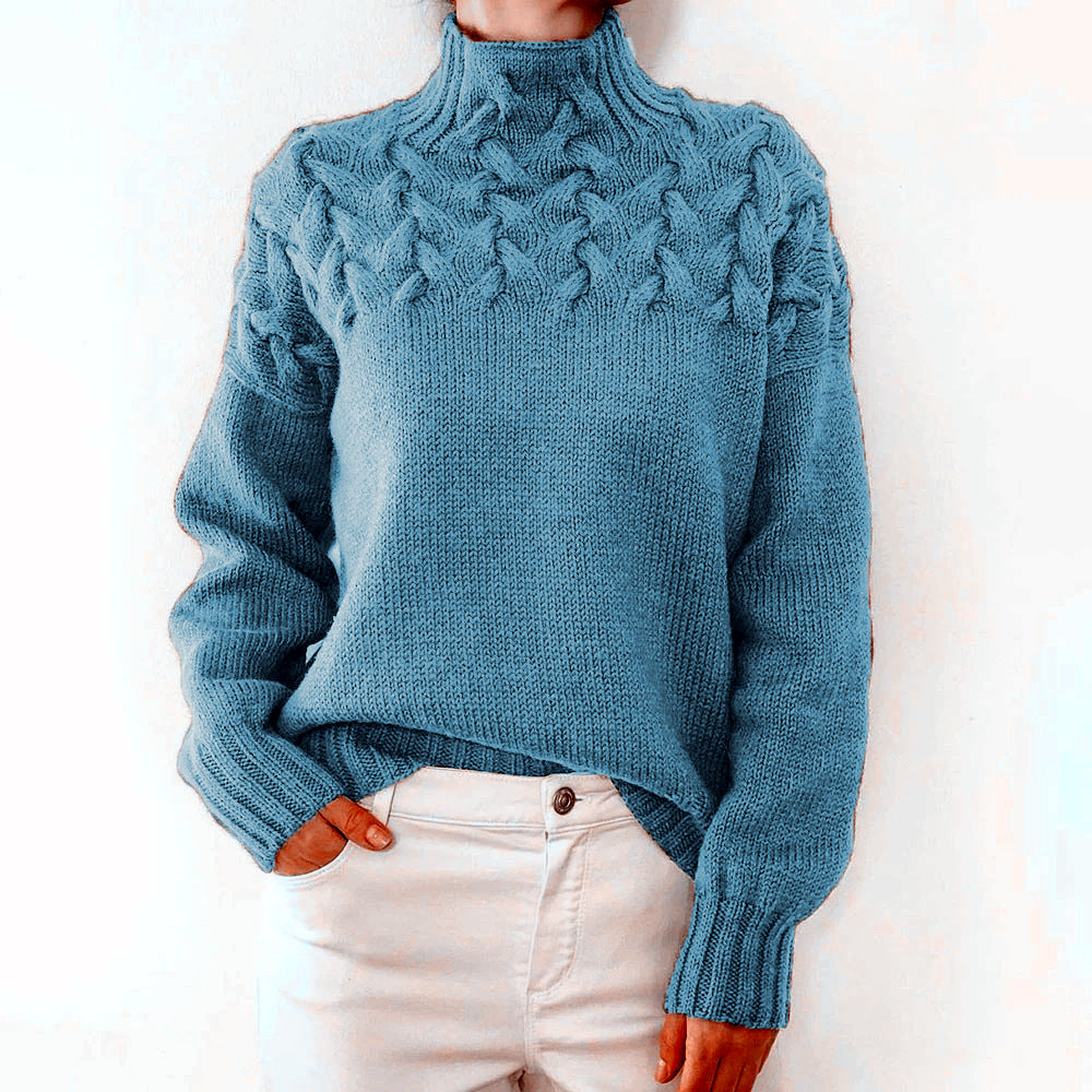 Violet | Pull tricoté à col montant et motif en grosse maille
