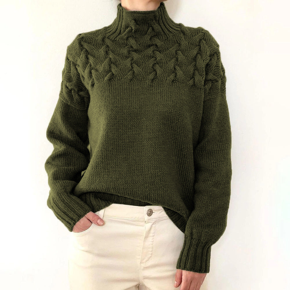 Violet | Pull tricoté à col montant et motif en grosse maille